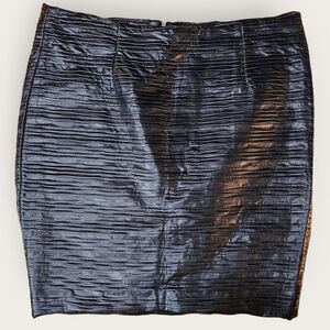 Javier Simorra Black Faux Leather Textured Curvy Pencil Skirt